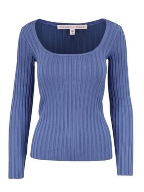 Veronica Beard Clara Blue Ribbed Scoop Neck Top